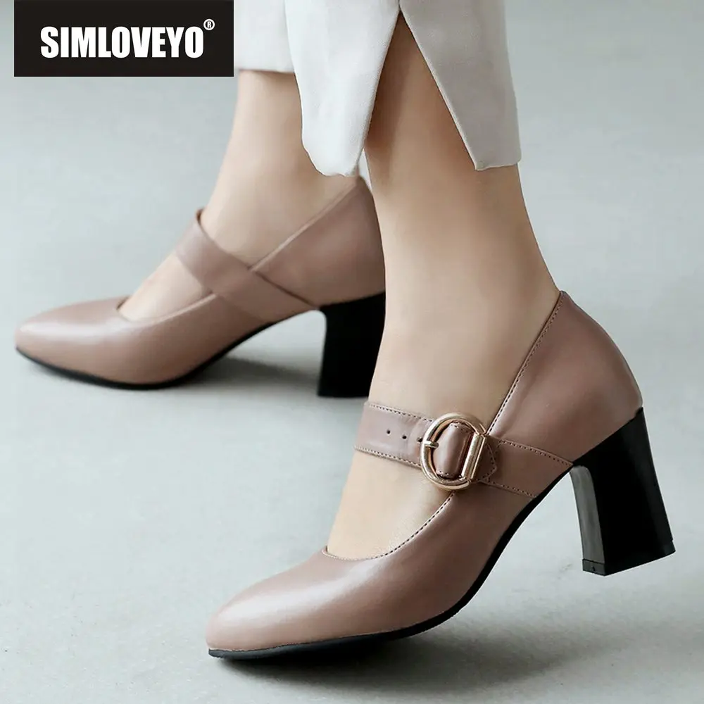 

SIMLOVEYO Shoes woman High heels Women's pumps ankle strap Spring summer Pointed toe Buckle puncky heel Big size 33 44 45