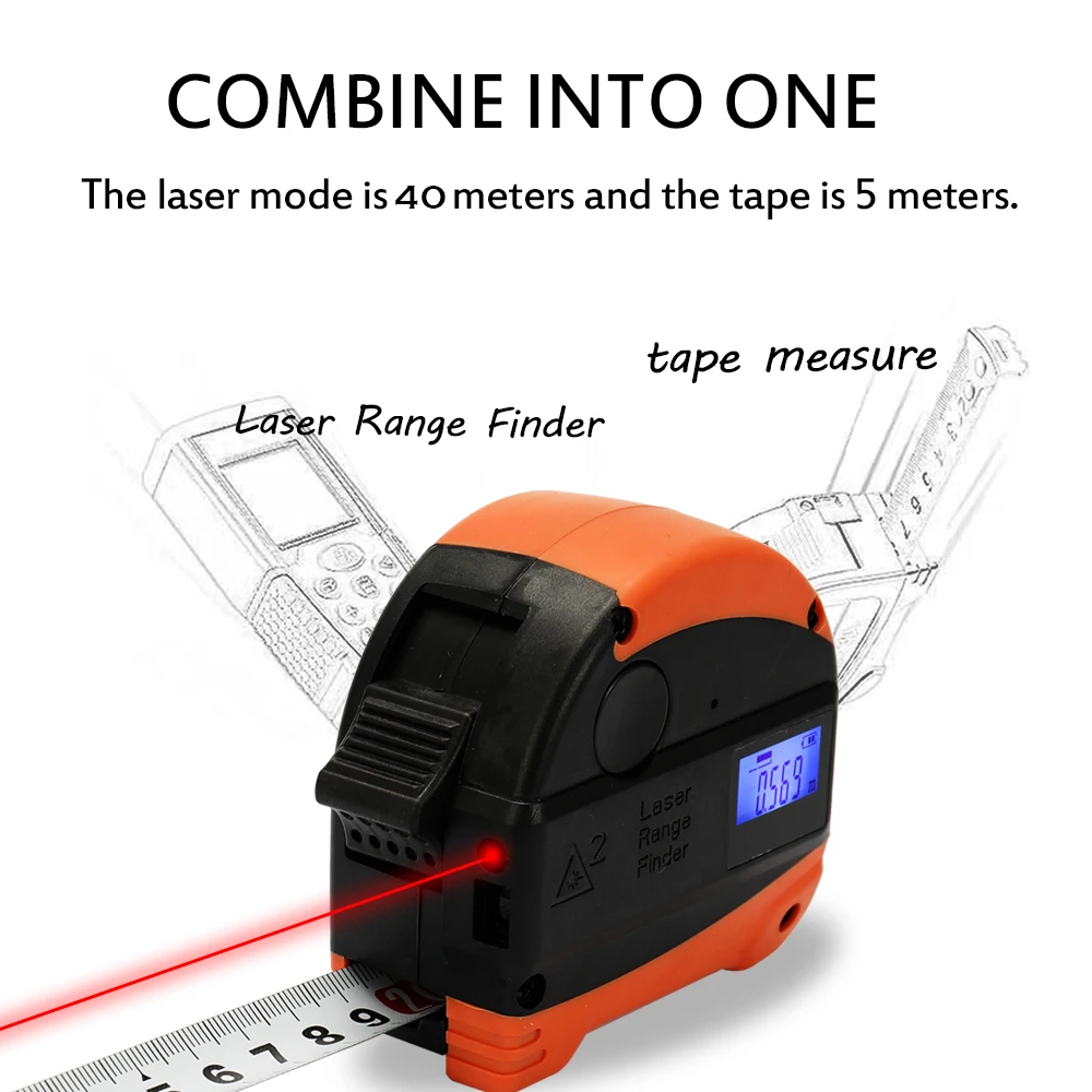 

2-in-1 Infrared Laser Rangefinder Anti-fall Steel Laser Tape Measure High Accuracy Digital Laser Distance Meter Usb Rechargeable