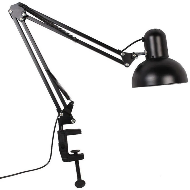 Настольная лампа E27 с гибким поворотным кронштейном, вращающийся на 360 градусов, Настольный светильник для чтения в офисном и домашнем стиле с поворотной головкой