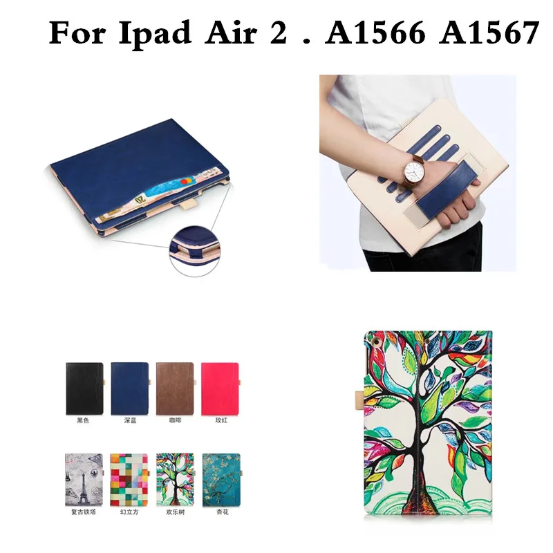 עבור iPad 2 מקרה יוקרה עבור אפל iPad air2 A1566 מקרי A1567 iPad6 רצועת יד ספר עסקי יוקרה מגדל שחור כיסוי