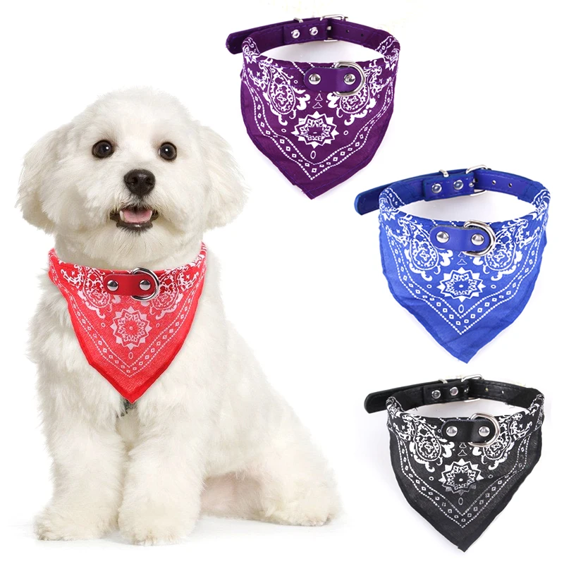 Dog Collar Bandana Adjustable Dog Bandana Leather Printed Soft Collar For Dog Pet Supplies Cat Dog Scarf Collar For Pet Neckerchief 3