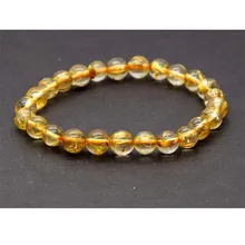 Со скидкой натуральный желтый золотой иглы Рутиловый Кварц готовой стрейч браслет круглые ювелирные бусины 7 мм