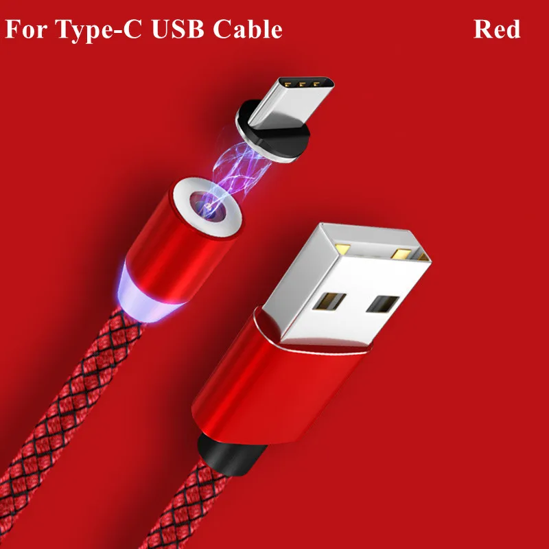 Светодиодный магнитный usb-кабель для зарядки кабеля USB type C Магнитный зарядный кабель для передачи данных Micro usb кабель для samsung Xiaomi huawei USB шнур - Цвет: Red For Type-C