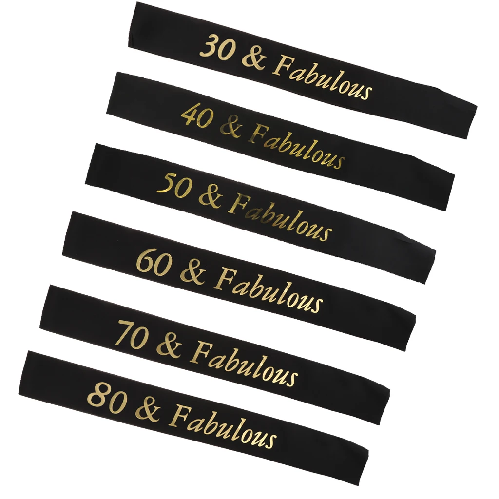 Gilding Gold Fabulous Sash for Birthday Anniversary Party Favors Supplies Decor, Number 30 40 50 60 70 80