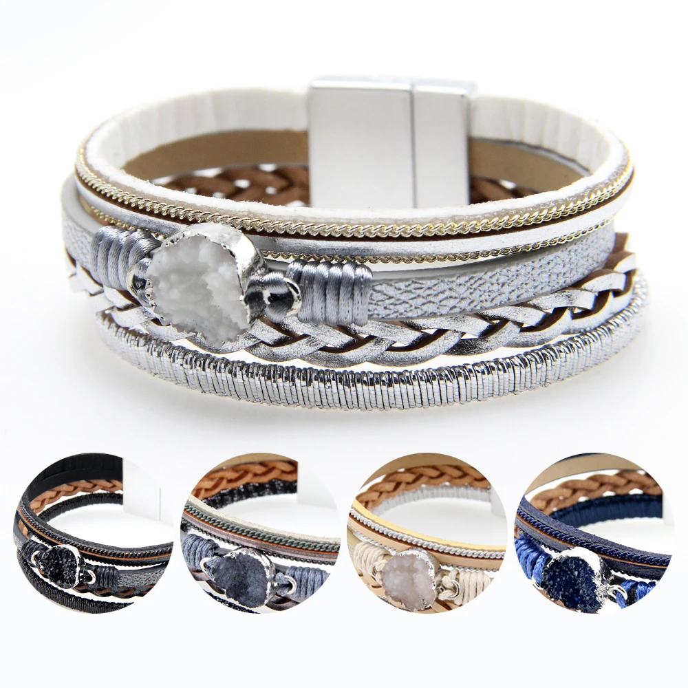 

ZG 2019 New Jewelry Fashion Stone Bracelet & Bangle Leather Bracelets For Women Boho Multiple Layers Wristband Charm Bracelets