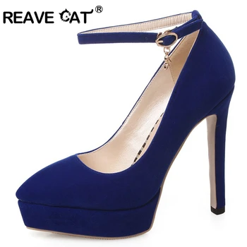 

REAVE CAT Women shoes High quality Pumps Platform Thin high heels Fashion Buckle Party Flock Sequined Pointed toe Spring A292