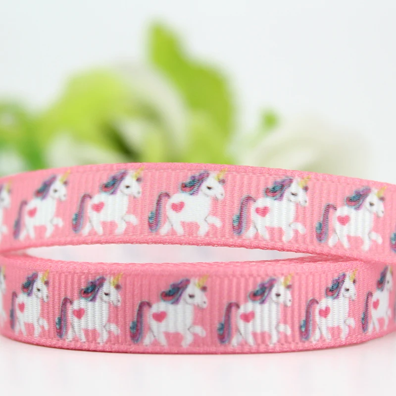 

Pink cartoon unicorn printed polyester 3/8" grosgrain ribbon 10mm 20 yards DIY tape gift wrapping wedding decor ribbons