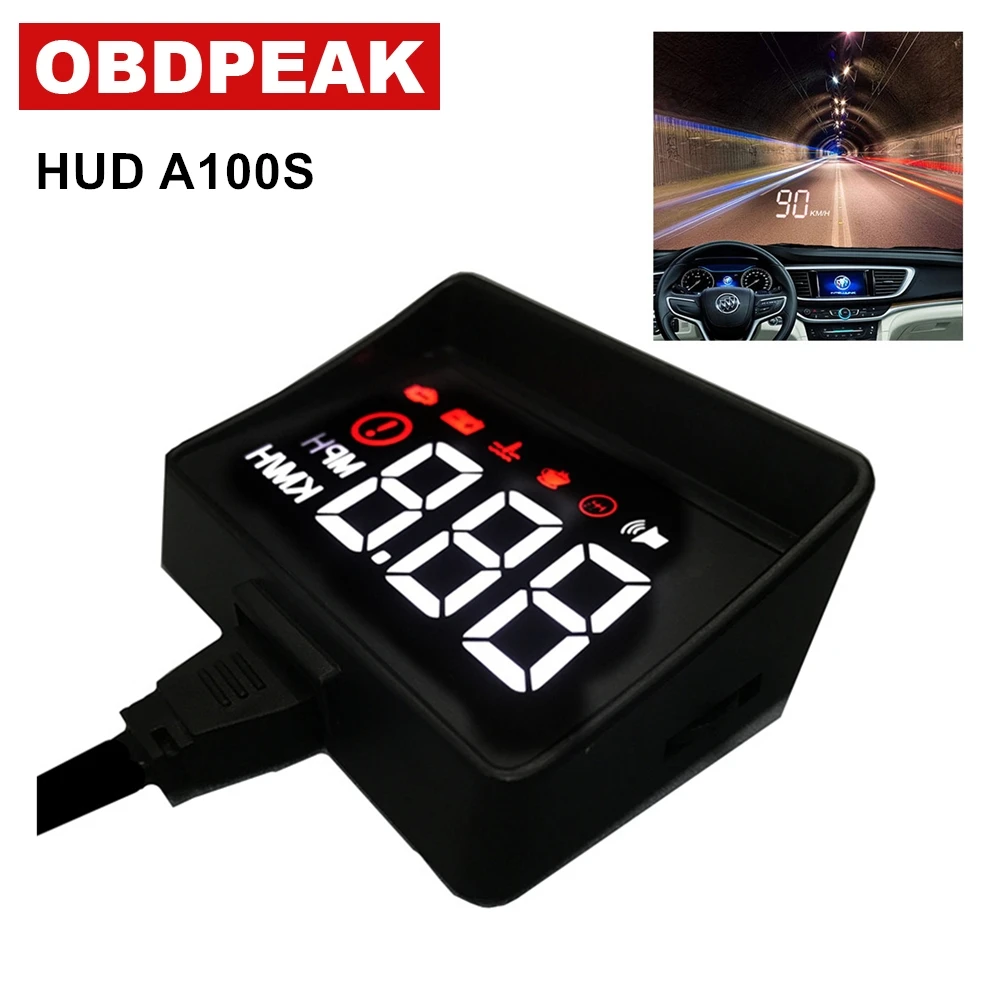 

Latest Car Speedometer HUD A100S Monitor OBD2 Driving Computer Over-speed Alarm Voltage Alarm Windshield Projector Hud A100S