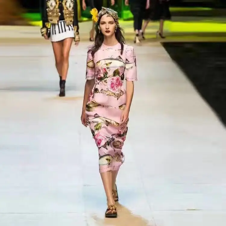 Wholesale Arlene sain women The new ocean tropical fish pattern blockbuster embroidery dress rose free shipping Buy Cheap Arlene sain women The new ocean tropical fish pattern blockbuster embroidery dress rose free shipping