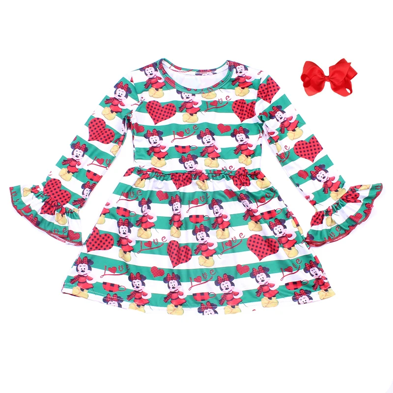 Коллекция года, весенне-летнее платье для девочек одежда с длинными рукавами с оборками и рисунком мышки эксклюзивная одежда для маленьких девочек День святого Валентина