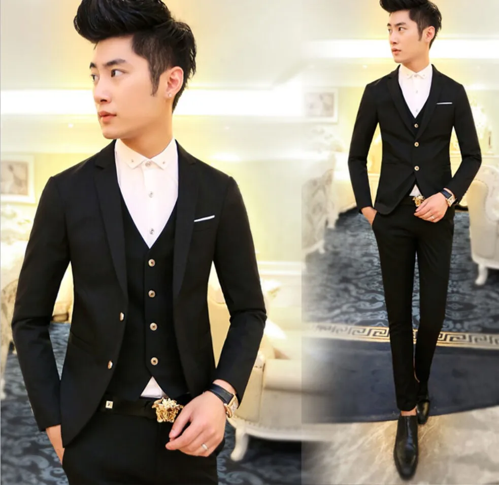 Jackets+Pants+Vest) Fashion Skinny Men 
