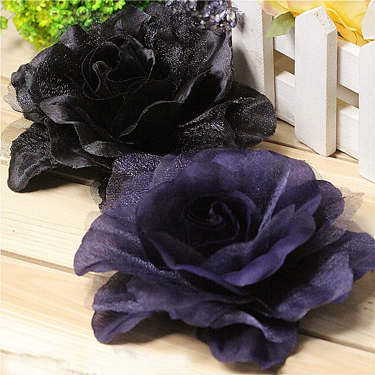 

6Pcs/lot 3D Navy Blue/Black Clothing Decoration Girl Headdress Silk Cloth Net Yarn Fake Flower Handmade Fabric Flower A1008