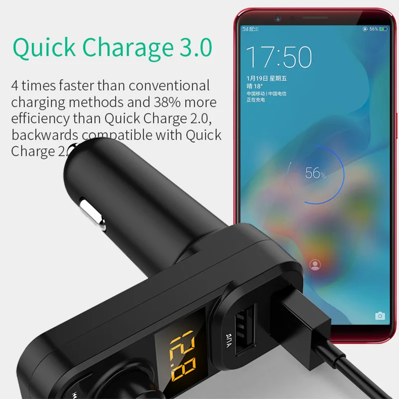 Bluetooth Handsfree Car Phone Kit Беспроводной fm передатчик с QC3.0 3.1A быстрое зарядное устройство