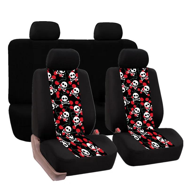 

Car Seat Full Covers Protector red skull Universal Front Rear Interior Accessories New For VW POLO golf Peugeot 206 lada Hyundai
