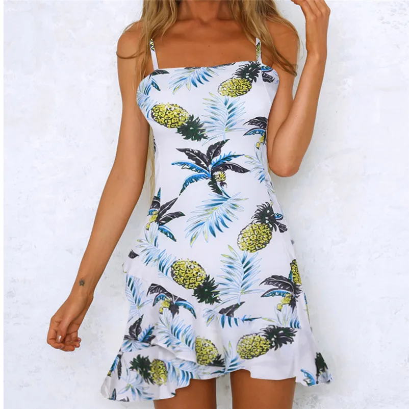 Fashion summer dress 2018 Beach dress Women Ladies Pineapple Printing Sleeveless Mini Dress casual dress vestido robe J12#N (8)