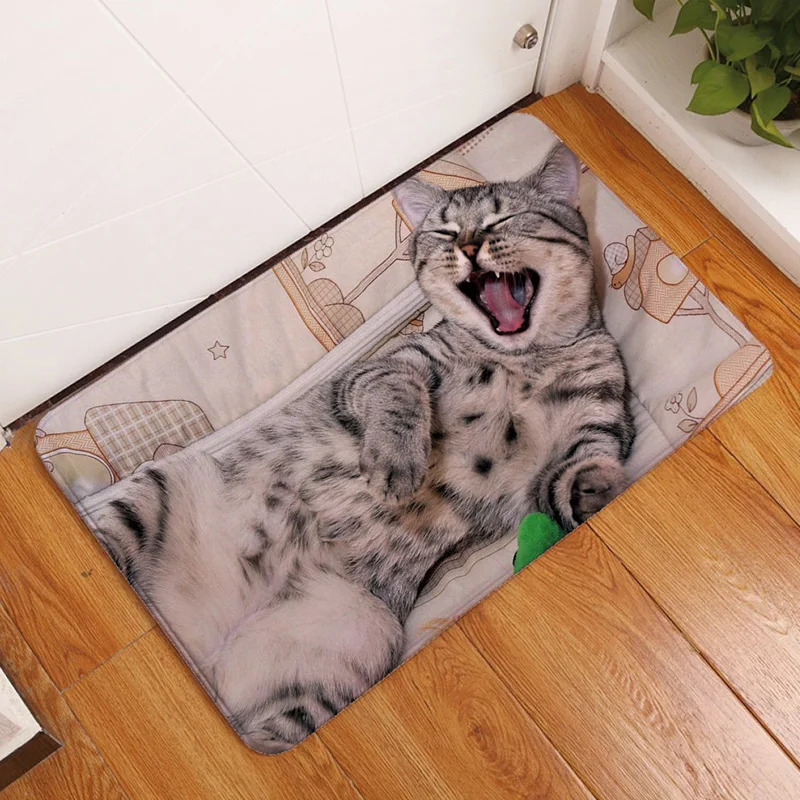 

Vintage Entrance Mat Waterproof Cute Cat Puppy Print Floor Mats Bedroom Carpet Anti-Slip Kitchen Toilet Doormat Home Decro