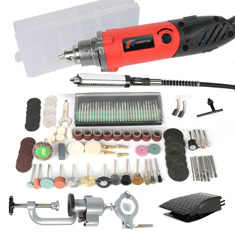 Online TUNGFULL taladro eléctrico herramienta rotativa accesorios herramientas de hardware domésticas máquina de perforación dremel Mini taladro de velocidad Variable