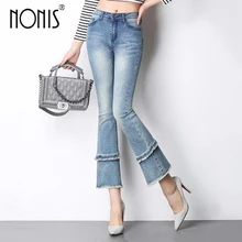 Nonis Высокая Талия г. летние женские Flare Штаны голеностопного Длина Плюс женский размер деним рожок тонкий сексуальный джинсы брюки