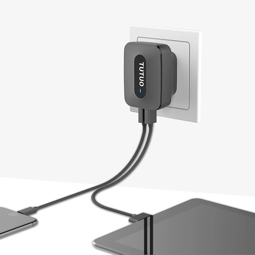 Сетевое зарядное устройство TUTUO с 3 USB портами и поддержкой быстрой зарядки 0 дюйма