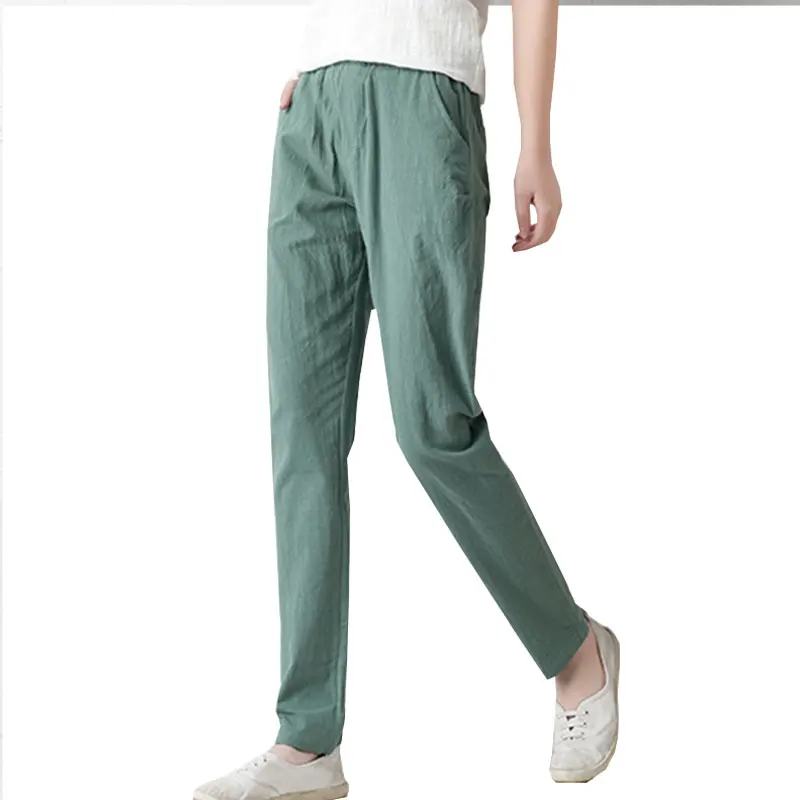

Spring Trousers Women Clothing 2017 Spring New Cotton Linen Pants Loose Nine Pants Sports Large Size Casual Clothing ls077