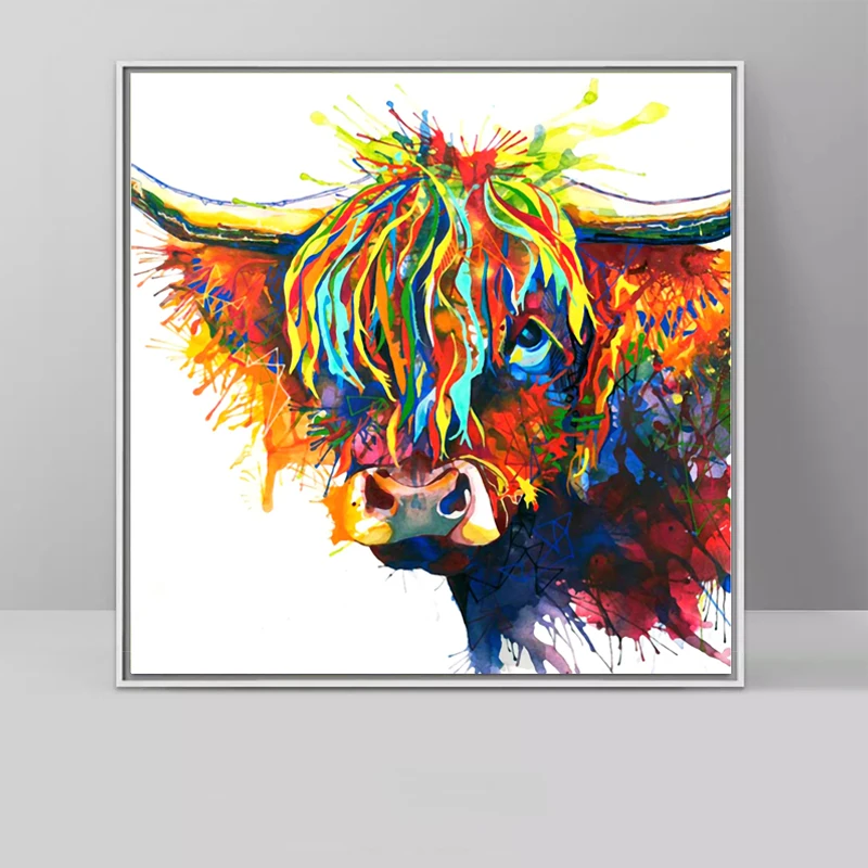 

SELFLESSLY Colorful Highland Cow Animal Oil Painting Canvas Art Print Poster Print For Living Room Wall Decorative Pictures