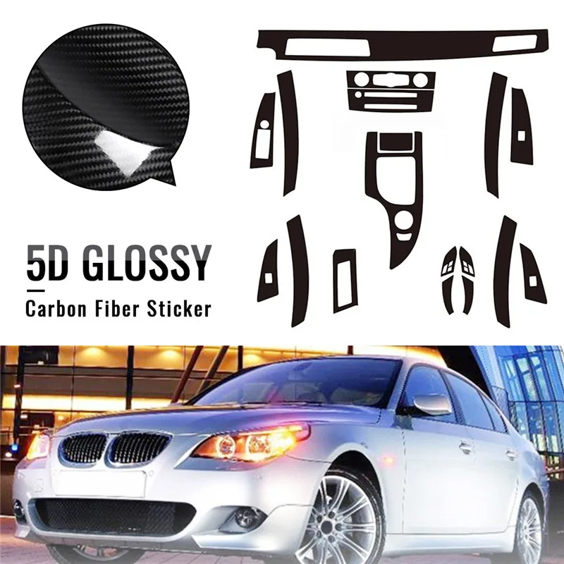 

18Pcs 5D Glossy Carbon Fiber Sticker Vinyl Decal Trim Stylish Well Protective Decorative Fit For BMW 5-Series E60 2003-2010