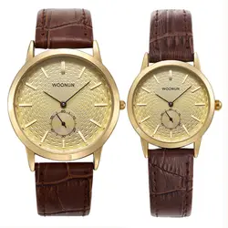 Woonun Топ Элитный Бренд пара Часы для любителей Пояса из натуральной кожи ремешок кварцевые часы модные Для мужчин Для женщин пара Часы Best