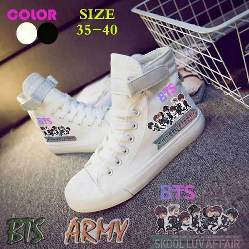 Yuxareen Kpop BTS Bangtan Boys Couple Canvas Shoes Girls Boys Breathable High-top Shoes Rubber Sole Student Casual Shoes A.R.M.Y Hot Gift