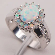 Australia blanca Del Ópalo de Fuego 925 Joyería de Plata Esterlina de la Mujer Tamaño Del Anillo 6 7 8 9 10 11 F578