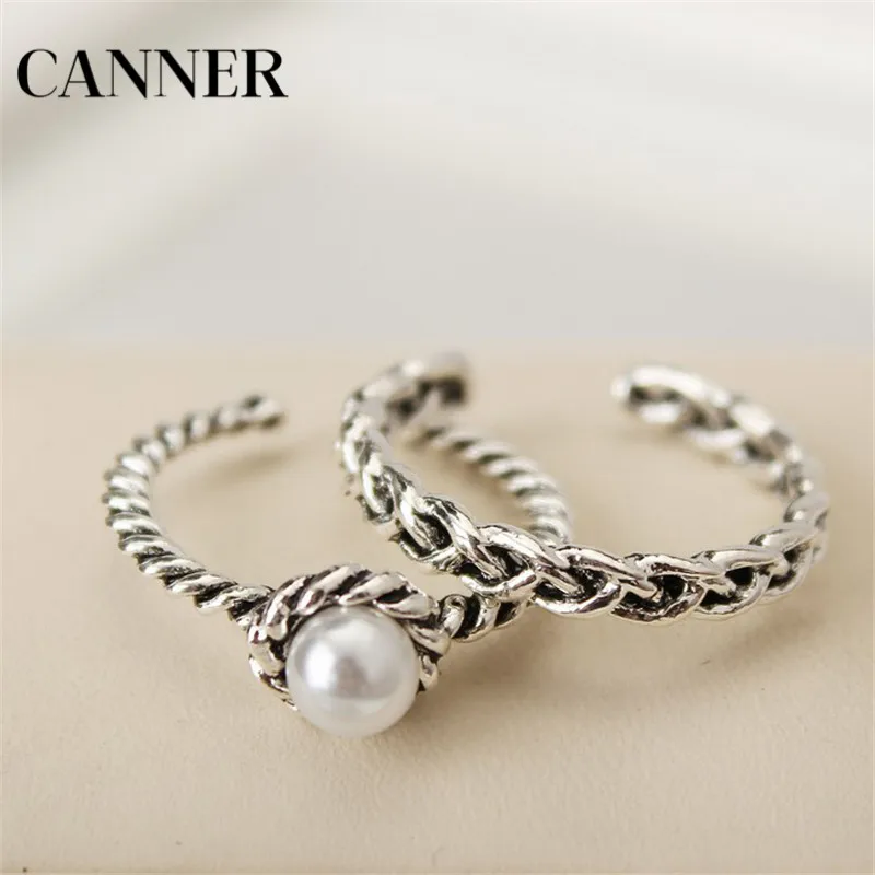 Canner 2Pcs/Set Antique Silver Color Rings Set Simulated Pearl Band Ring For Women Wedding Jewelry Gift | Украшения и аксессуары