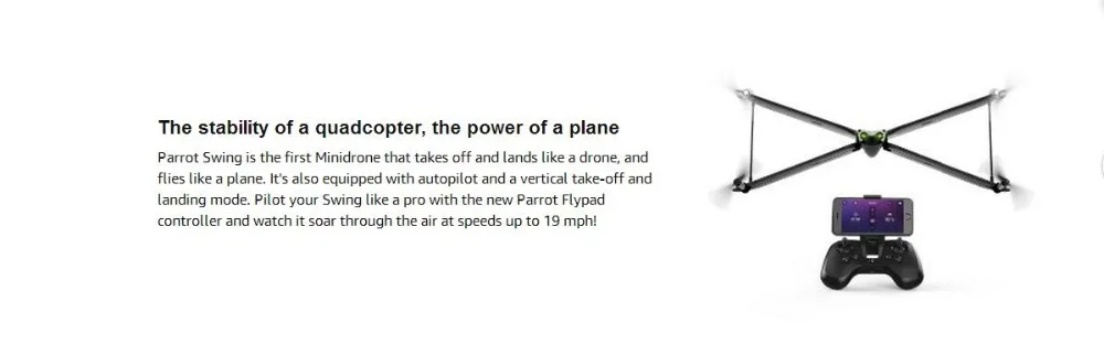 Черный Parrot Swing с контроллером Flypad Квадрокоптер Smart Drone FPV двойной режим полета Quad/Plane акробатика VS Mi Drone
