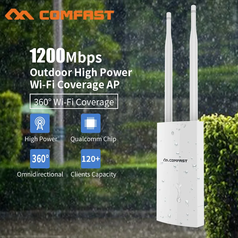 

2pcs 1200Mbps Dual Band 2.4G&5.8G Outdoor Long Coverage AP Wireless 48V PoE Access Point AP Router WiFi Signal Hotspot Amplifier