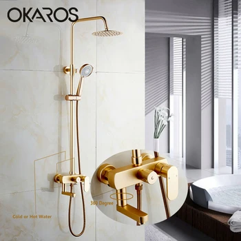 

OKAROS Wall Mounted Bathroom Shower Faucet Set Single Handle Aluminum Space Faucet With Hand Shower Spray 8" Rainfall Head