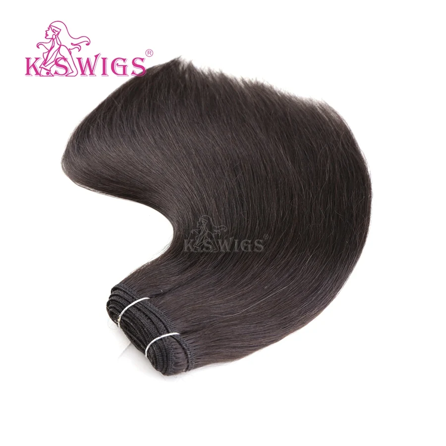 K.S WIGS 16'' 100g/pc Double Drawn Hair Weave Bundles Straight Remy Human Hair Weft 1B#