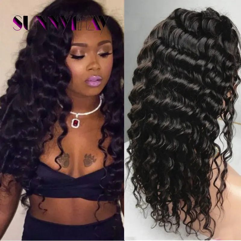 

Stock Malaysian Virgin Hair Deep Wave Full Lace Wig Natural Color 130%Density Bleached Knots With Baby Hair Human Hair Wigs