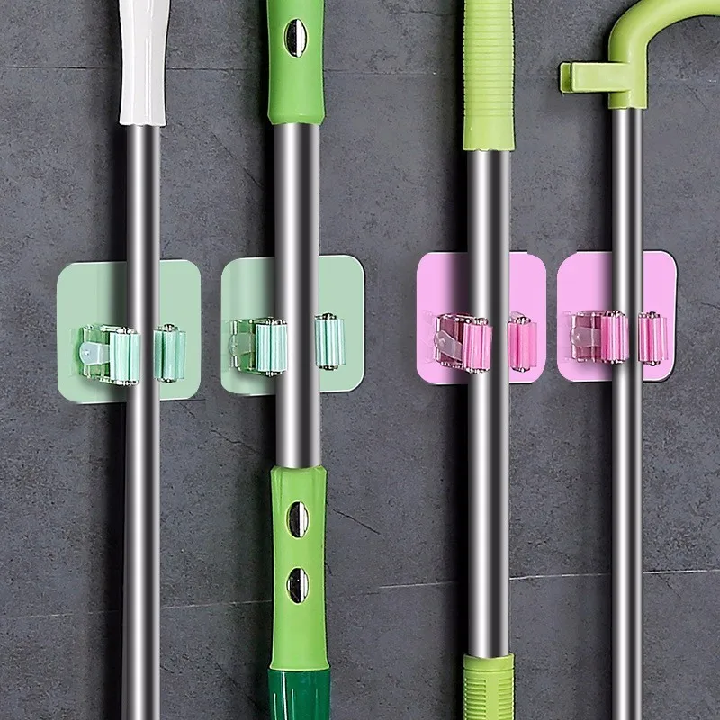 

Hot Selling Kitchen Wall Mounted Mop Rack Bathroom Storage Durable Mop Broom Holder Random Color