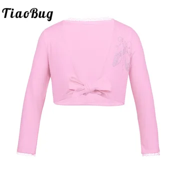 

TiaoBug Cute Kids Classic Long Sleeve Ballet Dance Cardigan Front Knot Cotton Gym Wrap Top Girls Dance Top Ballerina Dance Wear