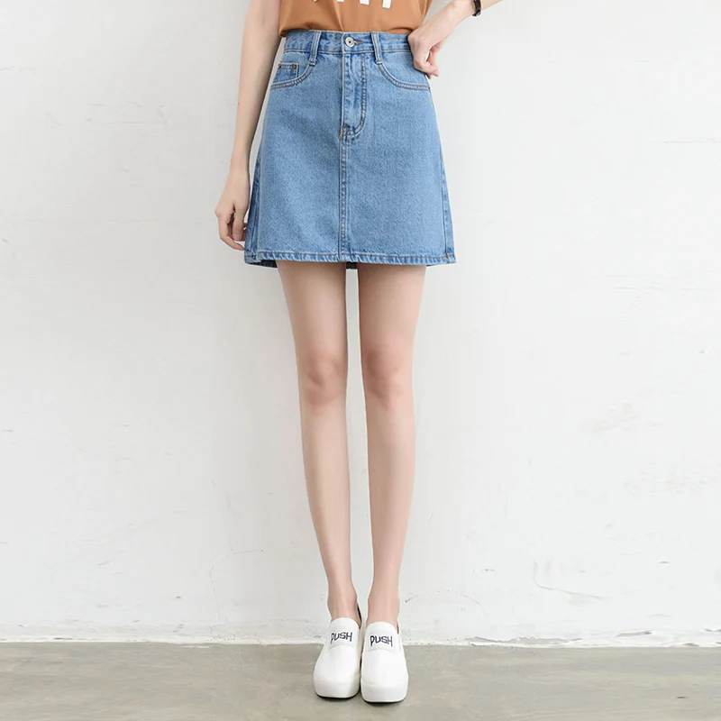 HziriP Летняя женская джинсовая юбка с высокой талией, одноцветная мини-юбка, Женская юбка размера плюс, хлопок, 5 цветов, XS-3XL