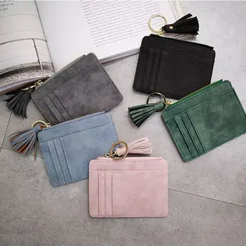 

Slim Women Wallet Short Bag Small Pu Leather Credit Card Holders Thin Tassel Zipper Wallets Coin Pocket Fashion Clutch Bag