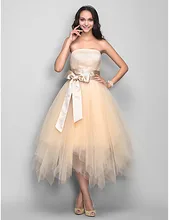 Robe de soriee Trägerlosen tee-länge Tüll Sash Cocktailkleider 2017 Champagner Plus Größe Party/Heimkehr/Urlaub kleid