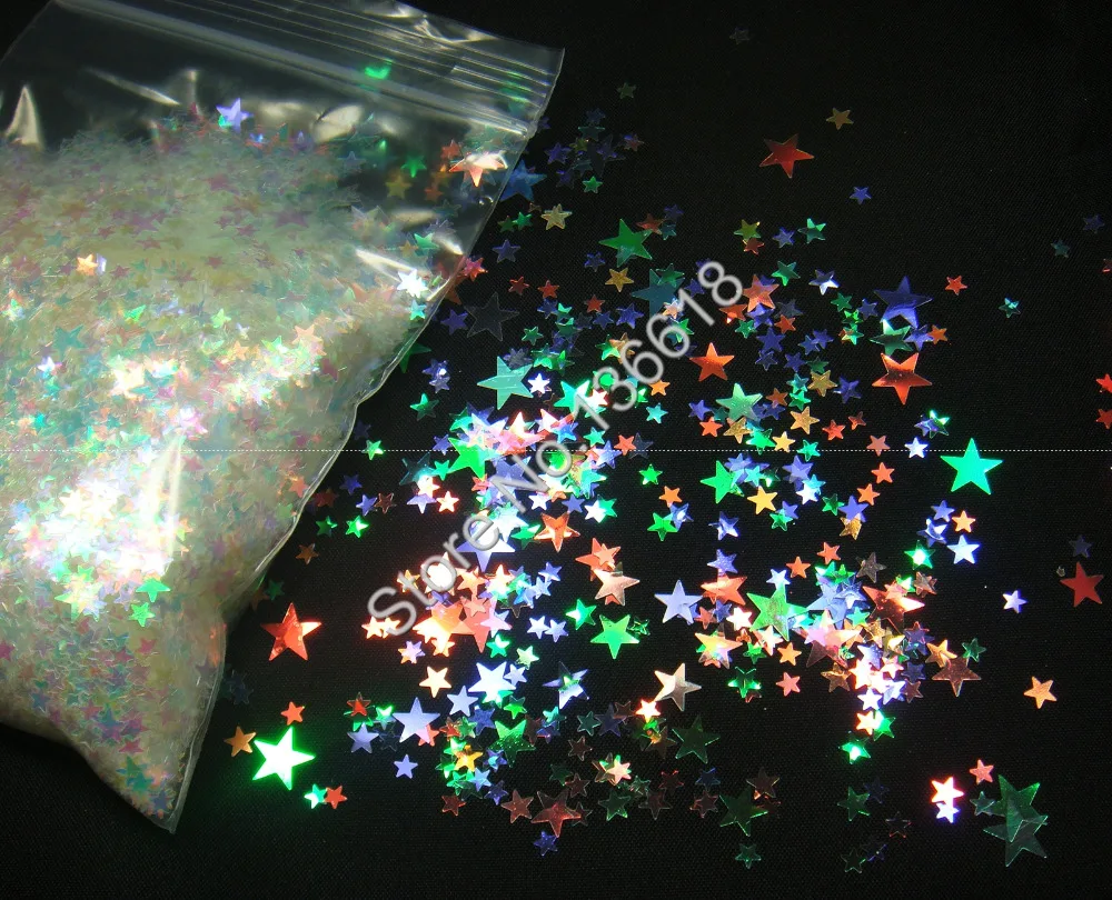 

50Gram-White Color With purple red Light Colorful Star Shape Glitter ,Specular luster glitter for nail Art DIY decoration