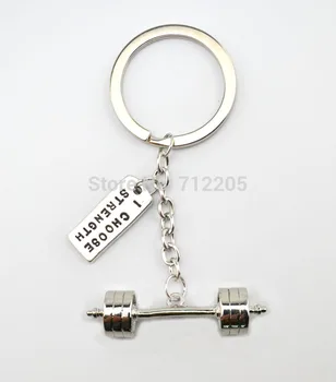 

New Arrival Fitness Gym jewelry 20pcs a lot rhodium Weightlifting barbell with I Choose Strength Key chain(K110)