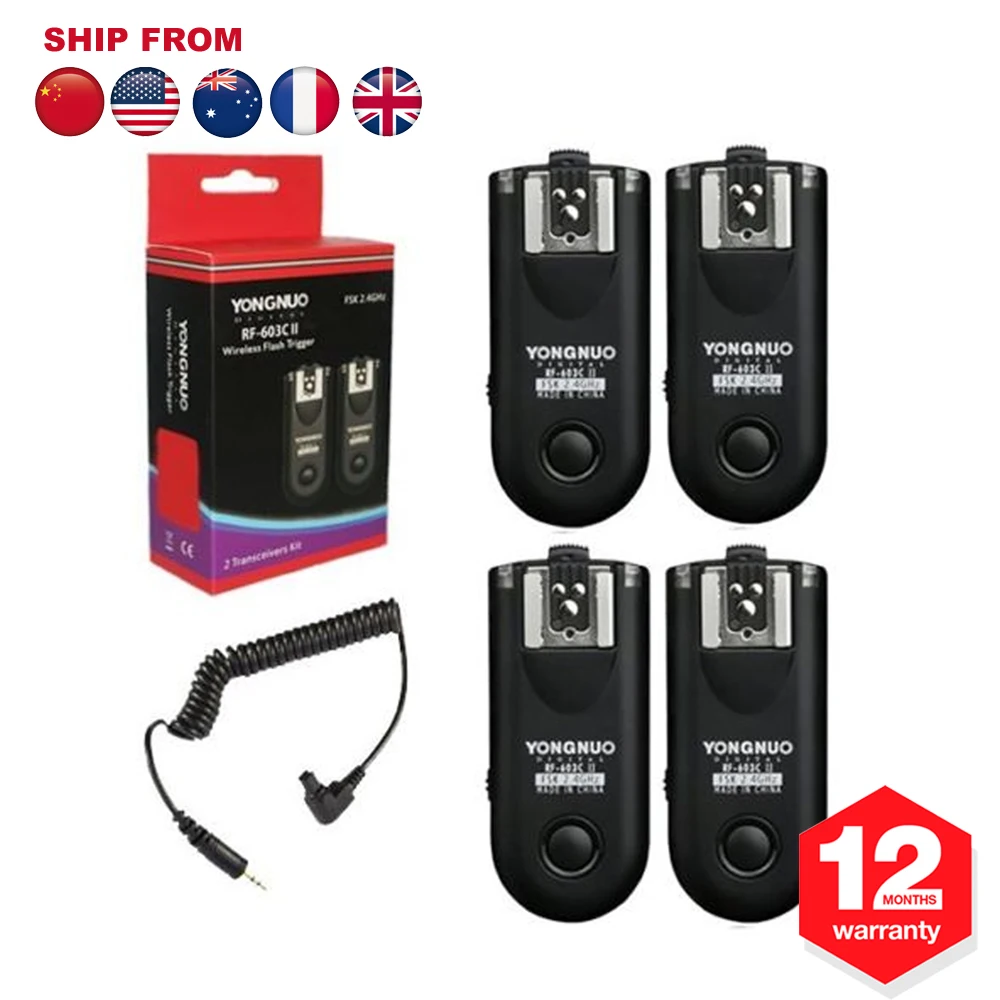

Yongnuo RF-603 C3 RF 603 C3 RF-603C II C3 Wireless Flash Trigger 4PC Transceiver For Canon 50D 40D 30D 20D 10D 1D EOS 5D Mark II