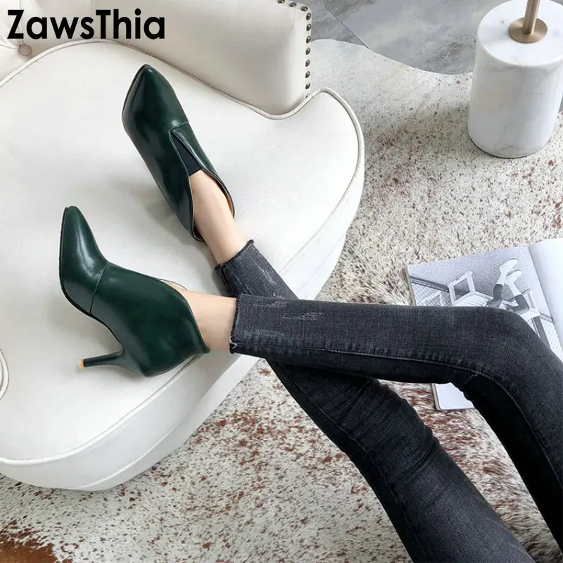 Новые пинетки ZawsThia 2020 женские туфли лодочки на тонком высоком каблуке зеленые
