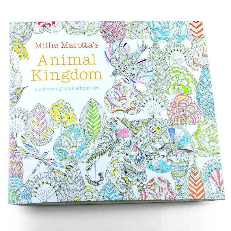 4 Uds. 24 páginas Animal Kingdom edición en inglés libro para colorear para niños adultos aliviar el estrés mata el tiempo pintando libros de dibujo