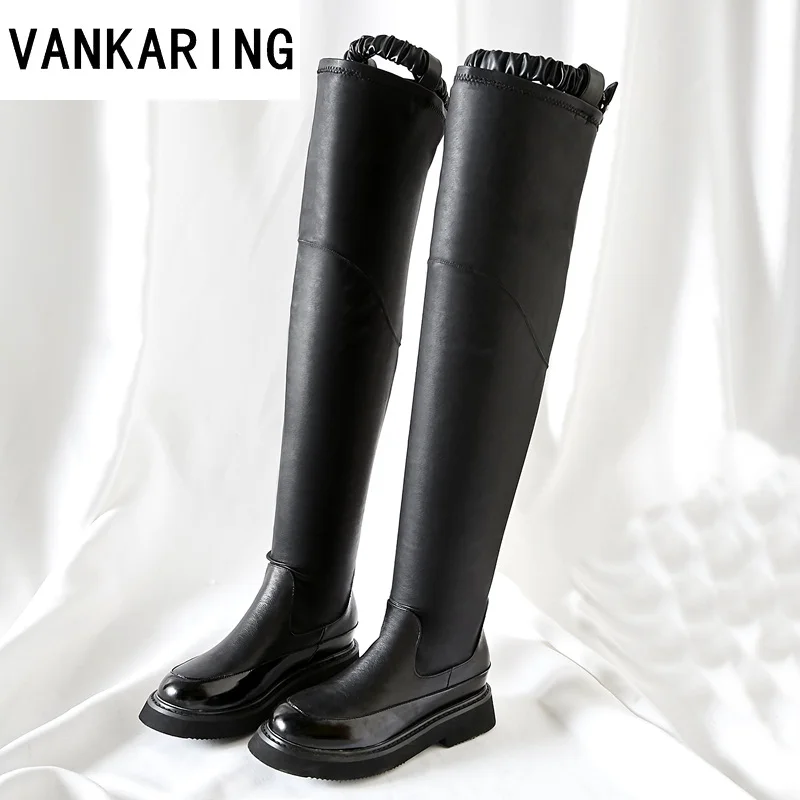 VANKARING 2018 newest fashion elasticity over the knee boots woman round toe black flat long boots women fashion thigh high boot VANKARING 2018 newest fashion elasticity over the knee boots woman round toe black flat long boots women fashion thigh high boot