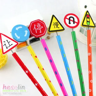 

3152 South Korean cartoon stationery traffic signs manual wooden pencil pen 8pcs/set Random color