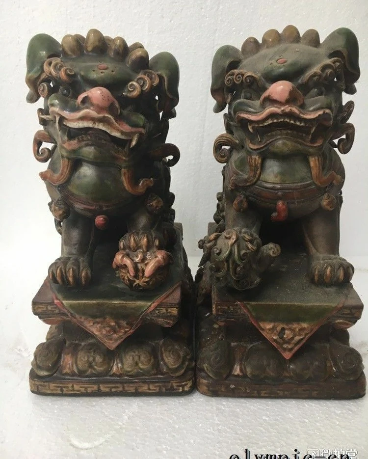 

Художественное изделие из китайского керамики 10 дюймов, пара изделий для защиты от злых духов, лев, собака фу, собака