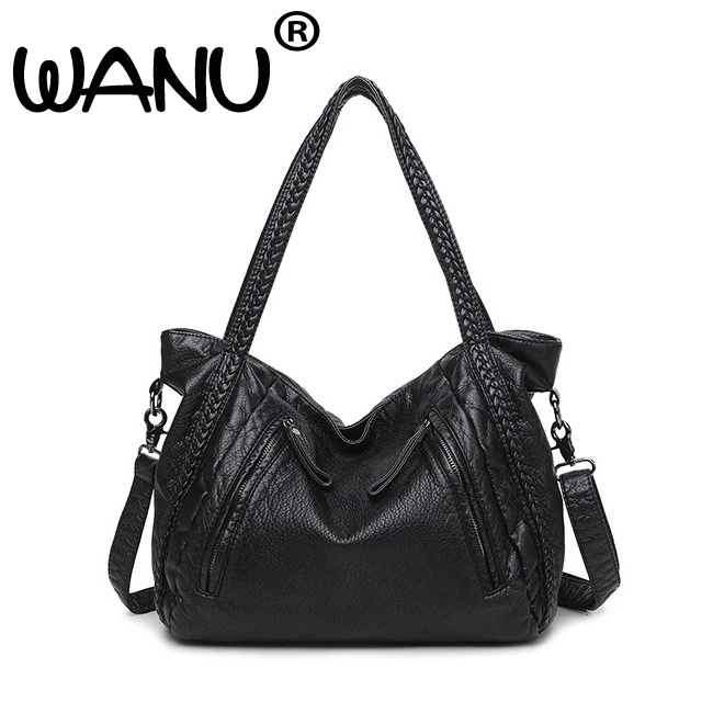 

2018 New Large Capacity Washed Leather Shoulder Bags Women American Tidal Fashion Leisure Travel Bag Boutique Top-handle Bag