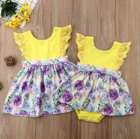 Cute Kids Baby Girl Sister Matching Floral Jumpsuit Bodysuit Dress Outfits Clothes